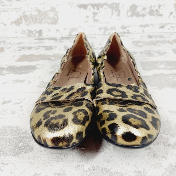 AGL Leopard Print Leather Round Toe Softness Comfort Loafers i1026 - Picture 3 of 10